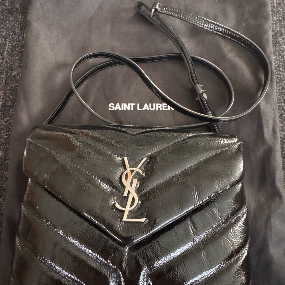 Saint Laurent Shiny Black Chevron Shoulder Bag